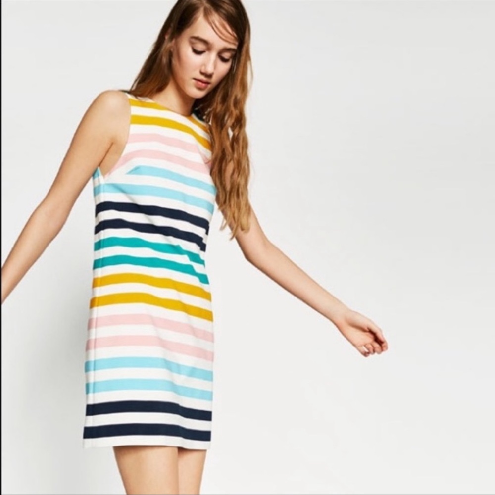 Zara Pastel Multicolored Striped Scoop Back Mini Dress - Size XS